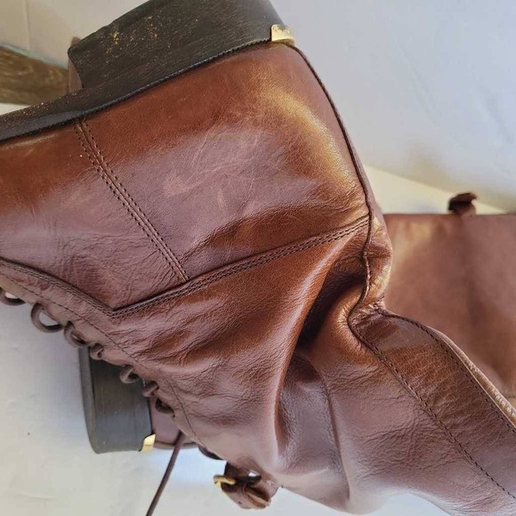 Burberry Womens Riding Boots Brown Leather Buckles Knee High Flat Lace U… - Picture 12 of 12